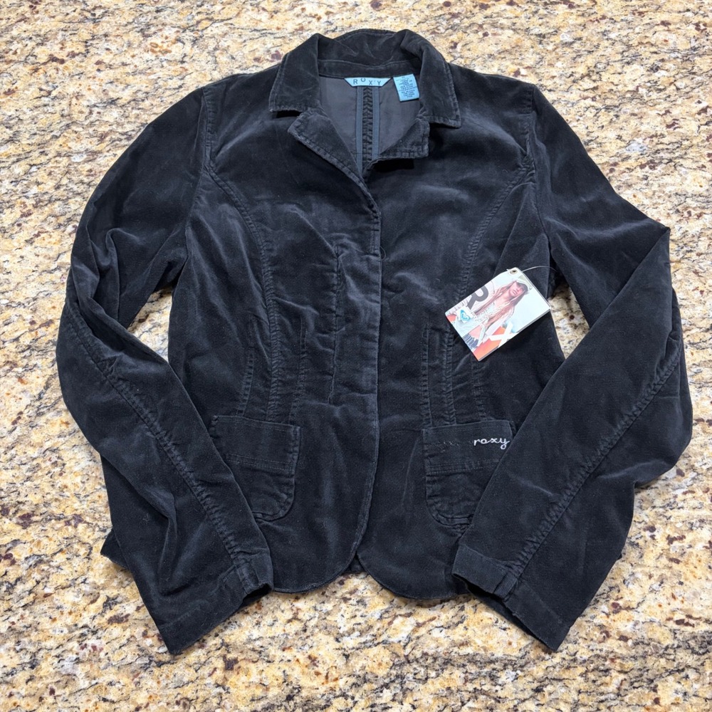 Roxy Womens Black Corduroy Full Zip Snap Jacket XL ws